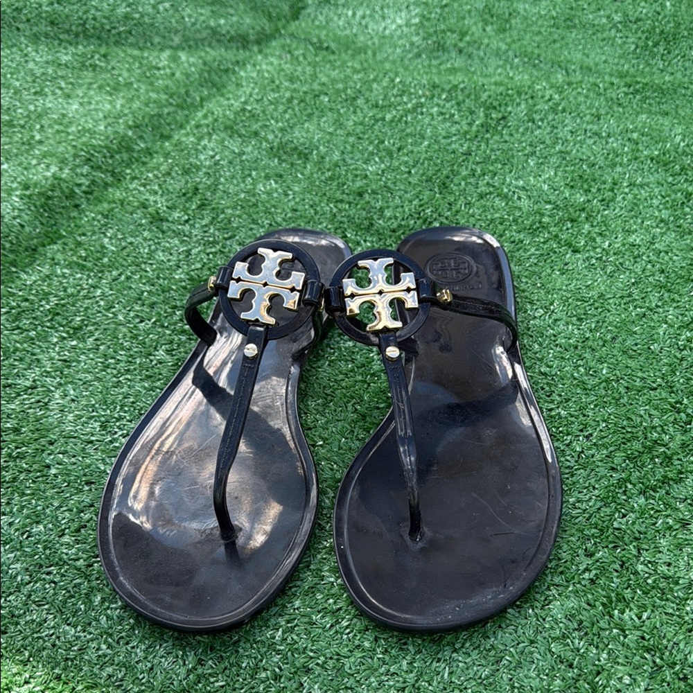 COPY - Tory Burch Black T-Strap Sandals with Logo